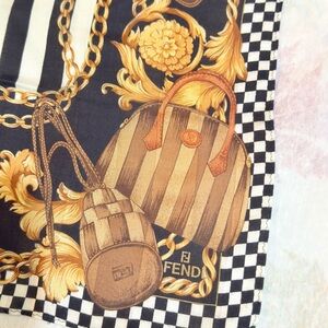 Fendi Black and Gold Patterned Scarf cotton
